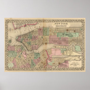 Pôster Mapa de New York, Brooklyn por Mitchell