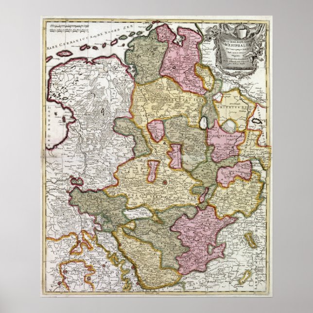 Pôster Mapa de Niederrhein-Westfalen (Frente)