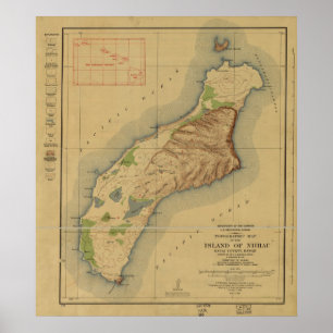 Pôster Mapa de Niihau, Ilhas Havaianas, em 1929
