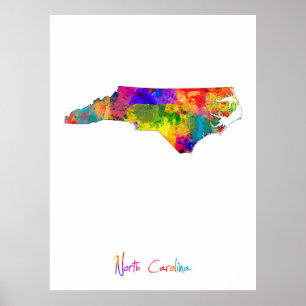 Pôster Mapa de North Carolina