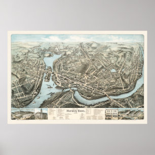 Pôster Mapa de Norwich, CT desde 1876