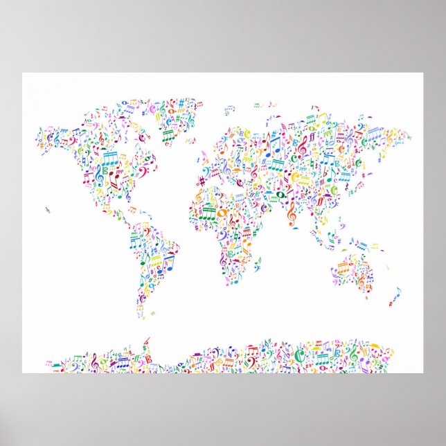 Poster Mapa de Notas de Música do Mundo (Frente)
