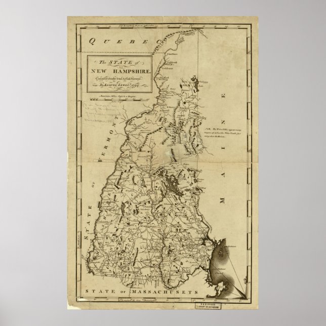 Pôster Mapa de Nova Hampshire para 1794 (Frente)