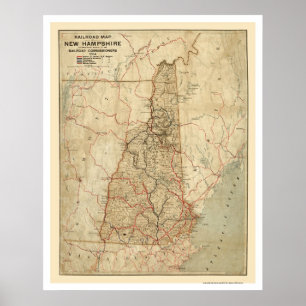 Pôster Mapa de Nova Hampshire Railroad 1894