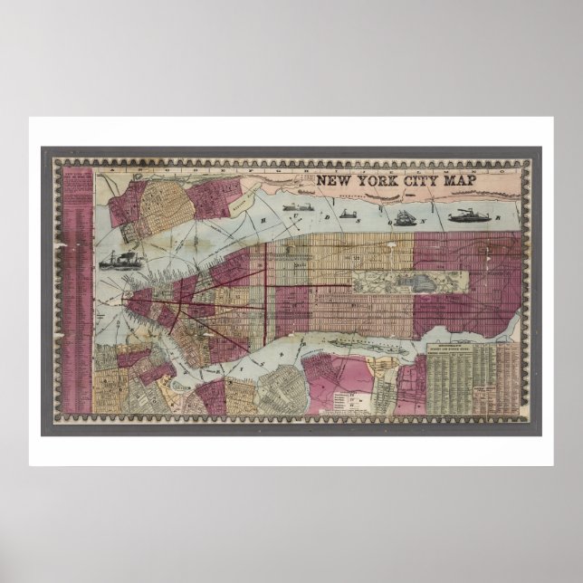 Poster Mapa de Nova Iorque (1857) (Frente)