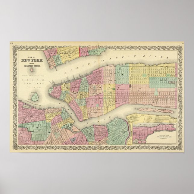 Pôster Mapa De Nova Iorque E Das Cidades Adjacentes (Frente)
