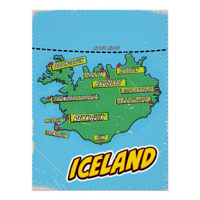 Pôster Mapa de Nova Iorque ilustrado com pop Art (Frente)