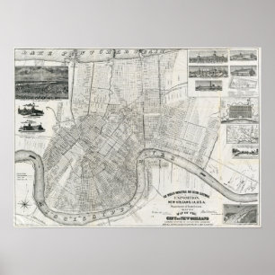 Poster Mapa de Nova Orleães do vintage
