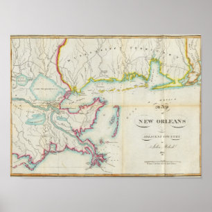 Poster Mapa de Nova Orleães e do país adjacente