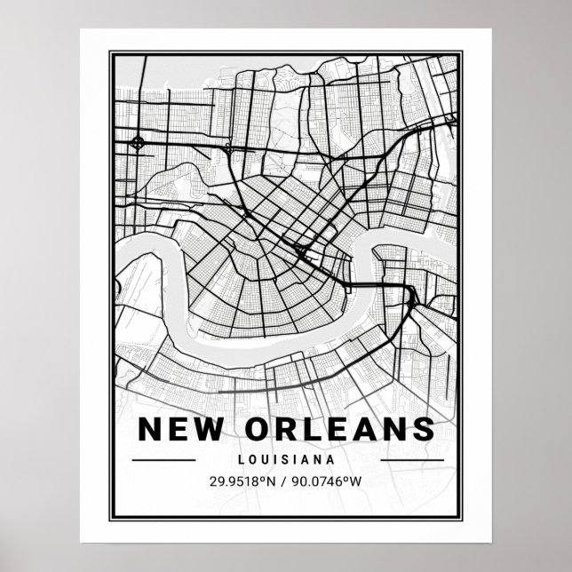 Poster Mapa de Nova Orleans Louisiana USA Viagem (Frente)