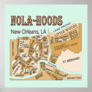 Poster Mapa de Nova Orleans, NOLA_HOODS