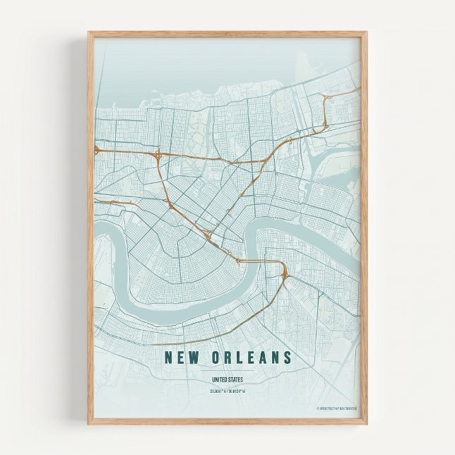Poster Mapa de Nova Orleans Rústico Cartaz de Arte para P (Criador carregado)