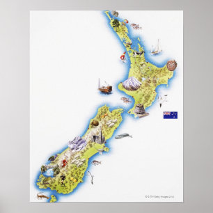 Poster Mapa de Nova Zelândia