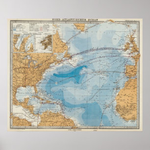 Pôster Mapa de Oceano Atlântico norte
