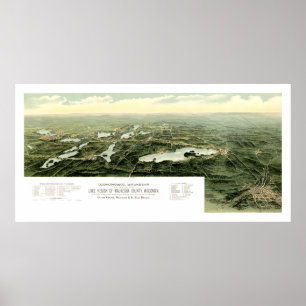 Poster Mapa de Oconomowoc e de Waukesha Wisconsin em 1890