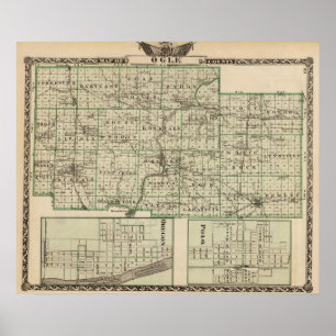 Poster Mapa de Ogle County, polo e de Oregon