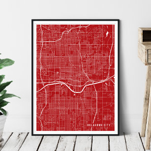 Poster Mapa de Oklahoma City, Mapa Simples de Linha Verme