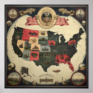 Poster Mapa de ornamentados dos EUA