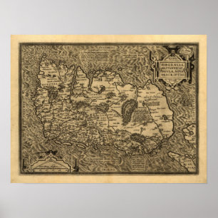 Pôster Mapa de Ortelius' de Ireland (1598)