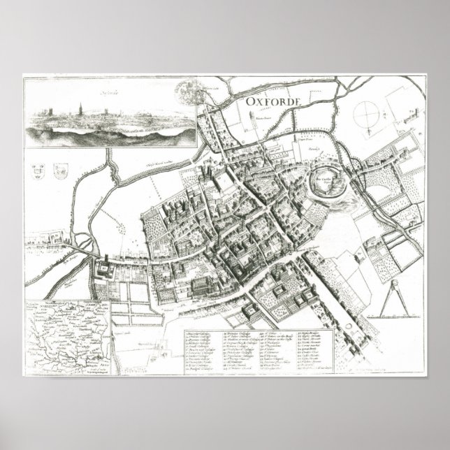 Pôster Mapa de Oxford, 1643 (Frente)