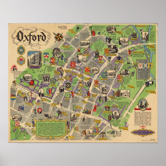 Poster Mapa de Oxford, Inglaterra (caminhos de ferro brit (Frente)