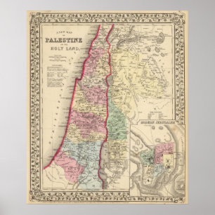 Pôster Mapa de Palestina, Jerusalem por Mitchell