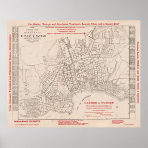 Poster Mapa de Papais noeis Cruz CA (1909) Cidade do Surf