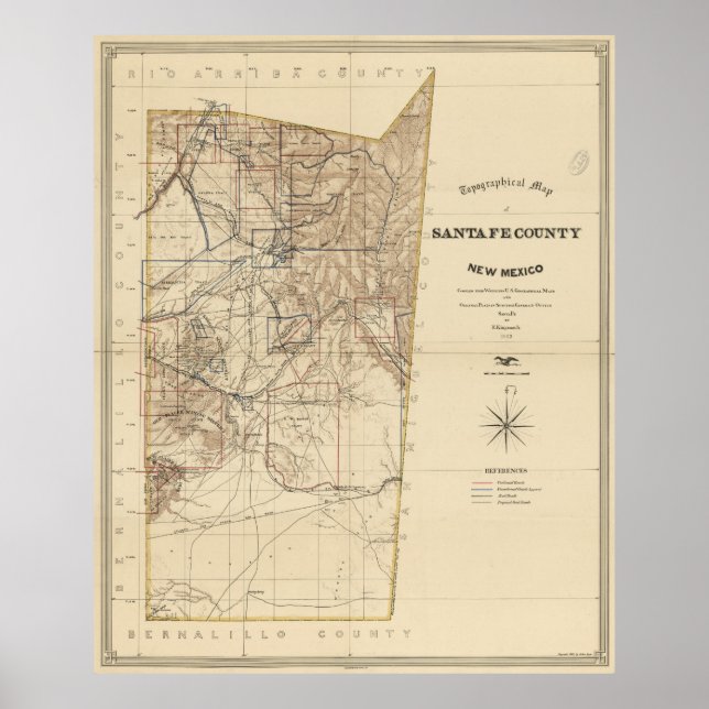 Pôster Mapa de Papais noeis do condado de Fe (1883) (Frente)