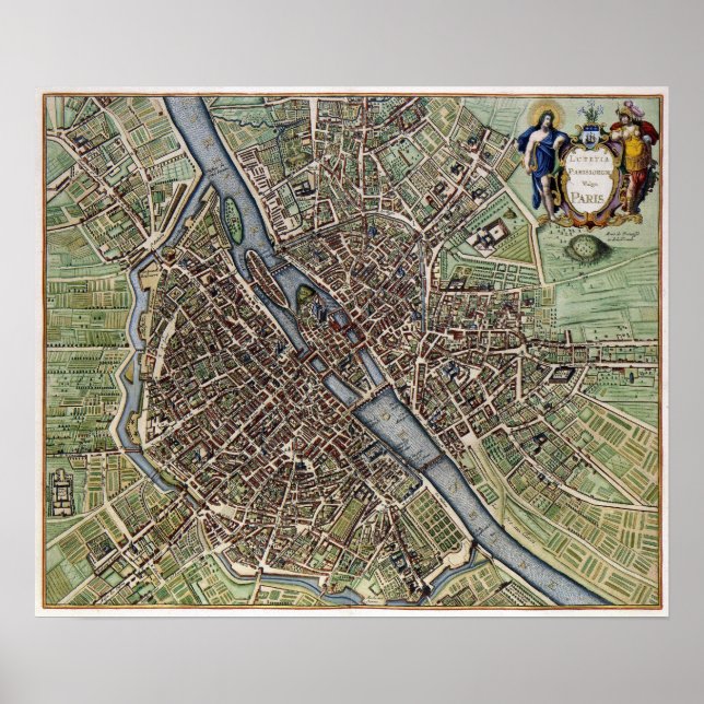 Poster Mapa de Paris de 1657 (Frente)