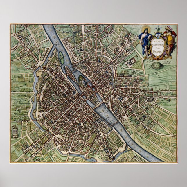 Pôster Mapa de Paris de 1657 (Frente)