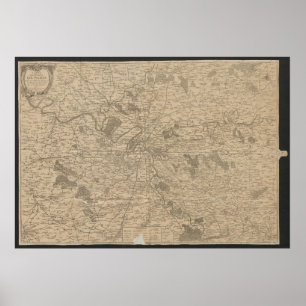 Poster Mapa de Paris de 1780, Mapa Histórico da Cidade, P