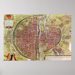 Poster Mapa de Paris de Civitates orbis terrarrum
