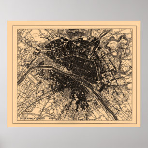 Poster Mapa de Paris France, cerca de 1890 - 1907