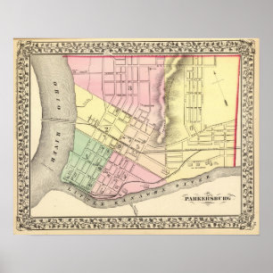 Pôster Mapa de Parkersburg, West Virginia