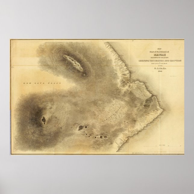 Pôster Mapa de Parte da Ilha do Havaí (Frente)