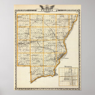 Pôster Mapa de Peoria County e de Minonk