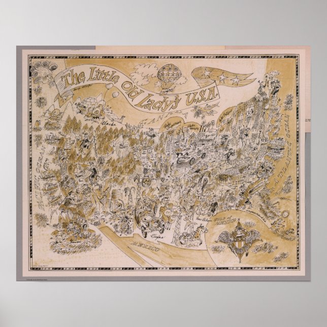 Poster Mapa de Pequena Senhora dos EUA (Cartoon) (Frente)