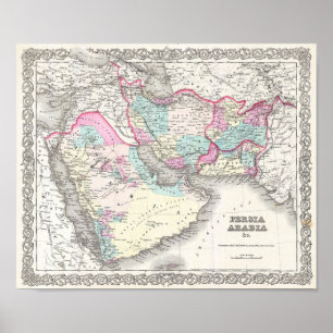 Poster Mapa de Persia, de Afeganistão e de Arábia
