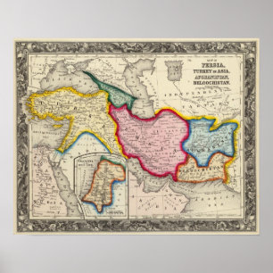 Pôster Mapa de Persia, Turquia em Ásia Afeganistão