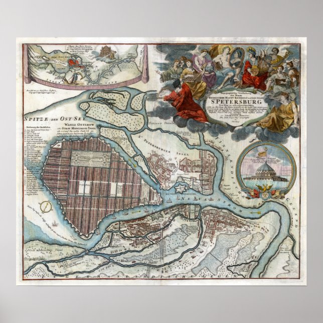 Poster Mapa de Petersburgo do Santo 1720 (Frente)