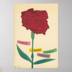 Poster Mapa de Polônia do Dia de Trabalho do Vintage