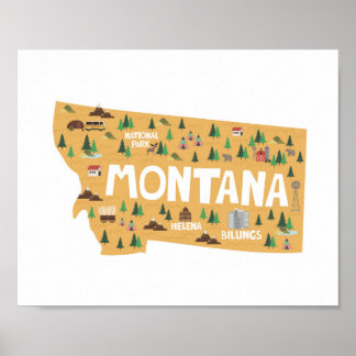 Poster Mapa de Pontos de Referência do Ícone de Montana
