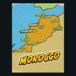 Pôster Mapa de pop Art Ilustrado em Marrocos<br><div class="desc">Pop Art Ilustrou o mapa africano marroquino em um belo estilo de vintage vestido.</div>