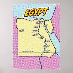 Poster Mapa de pop Art Ilustrado no Egito