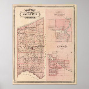 Pôster Mapa de Porter County com Chesterton, Hebron