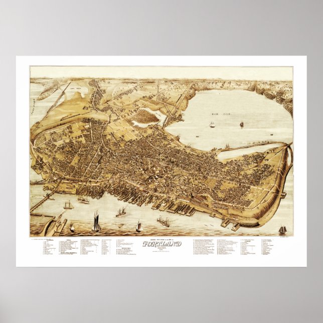 Pôster Mapa de Portland Maine em 1876 (Frente)