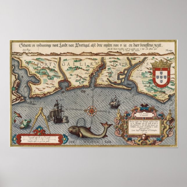 Pôster Mapa de Portugal em 1584 (Frente)