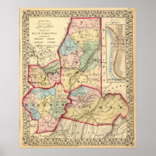 Pôster Mapa de Preston, Taylor, Barbour, condados de