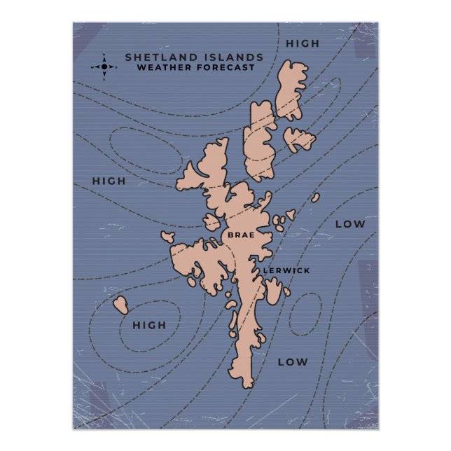 Pôster Mapa de previsão do tempo das Ilhas Shetland (Frente)