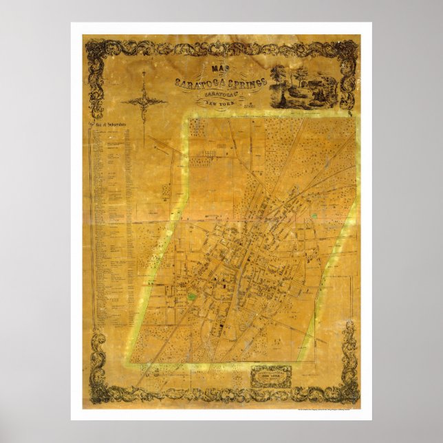Pôster Mapa de Primaveras Saratoga, Nova Iorque, por Beva (Frente)